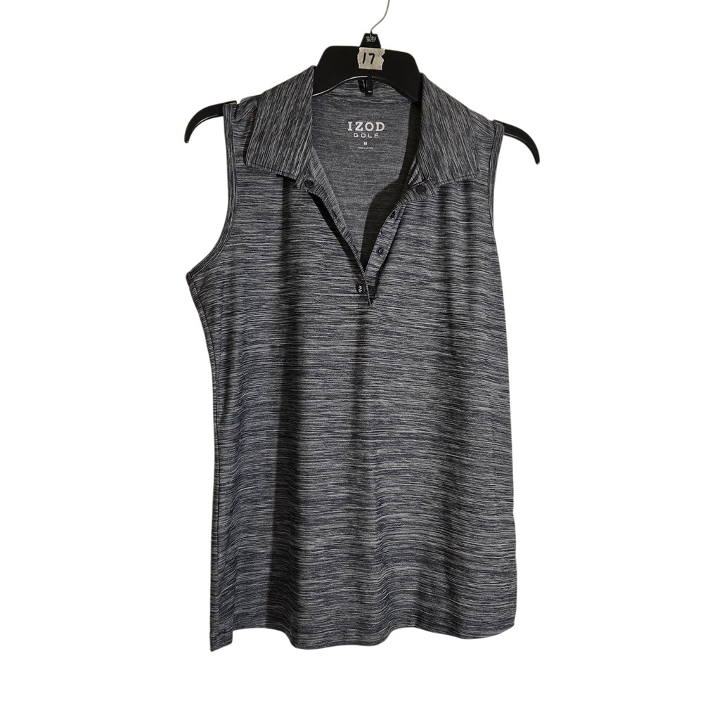 IZOD Golf Womens Sleeveless Polo Shirt Gray Space Dye Snap Button Top Size M